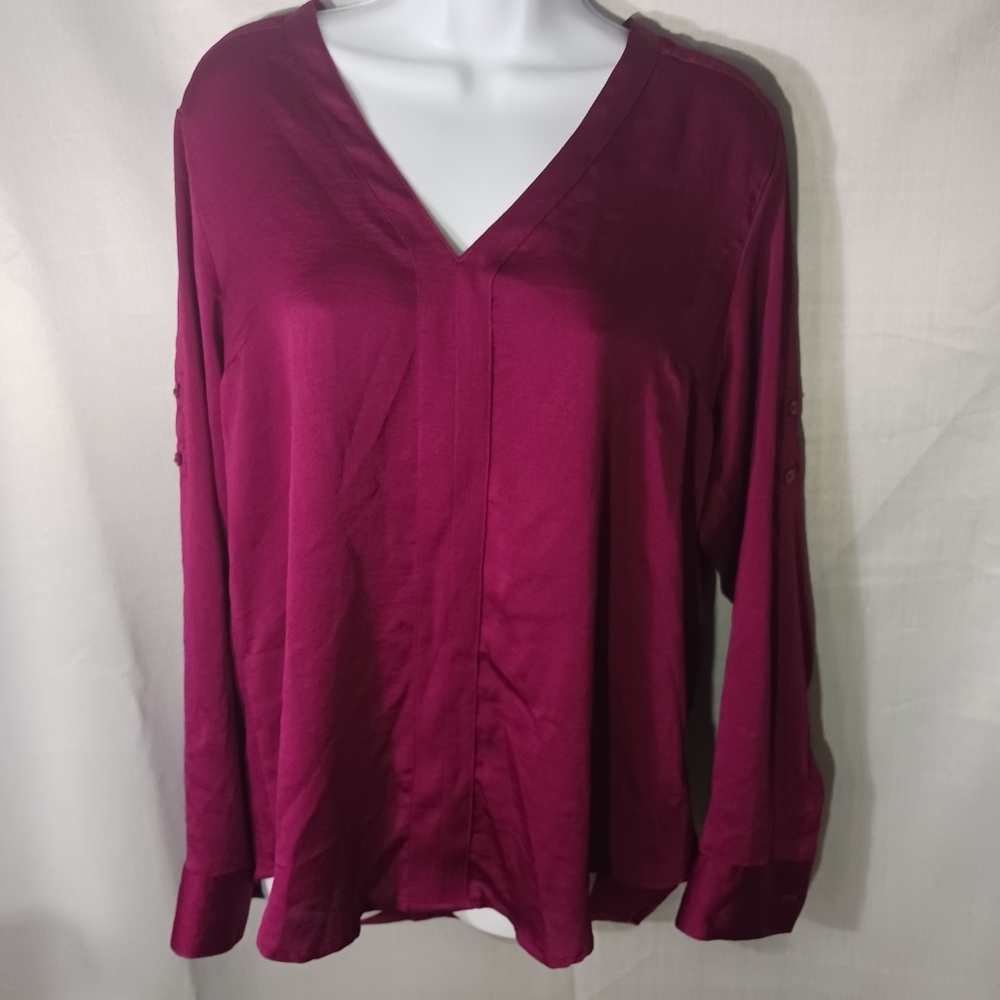 Express Vibrant Violet Long Sleeve Silky Pullover Blouse Size Large
